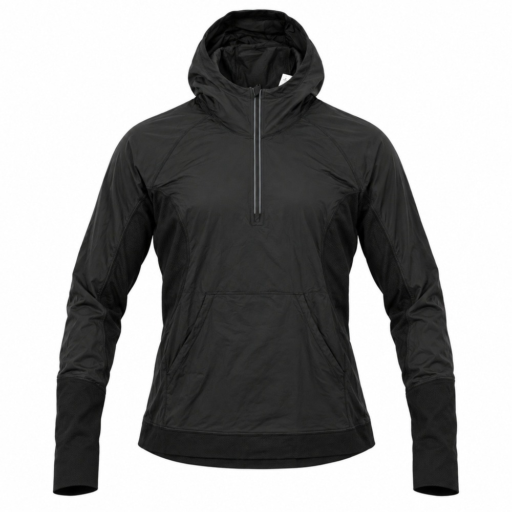 Lululemon Half Zip Hooded Running Pullover Black Mesh Thumbholes Active Top